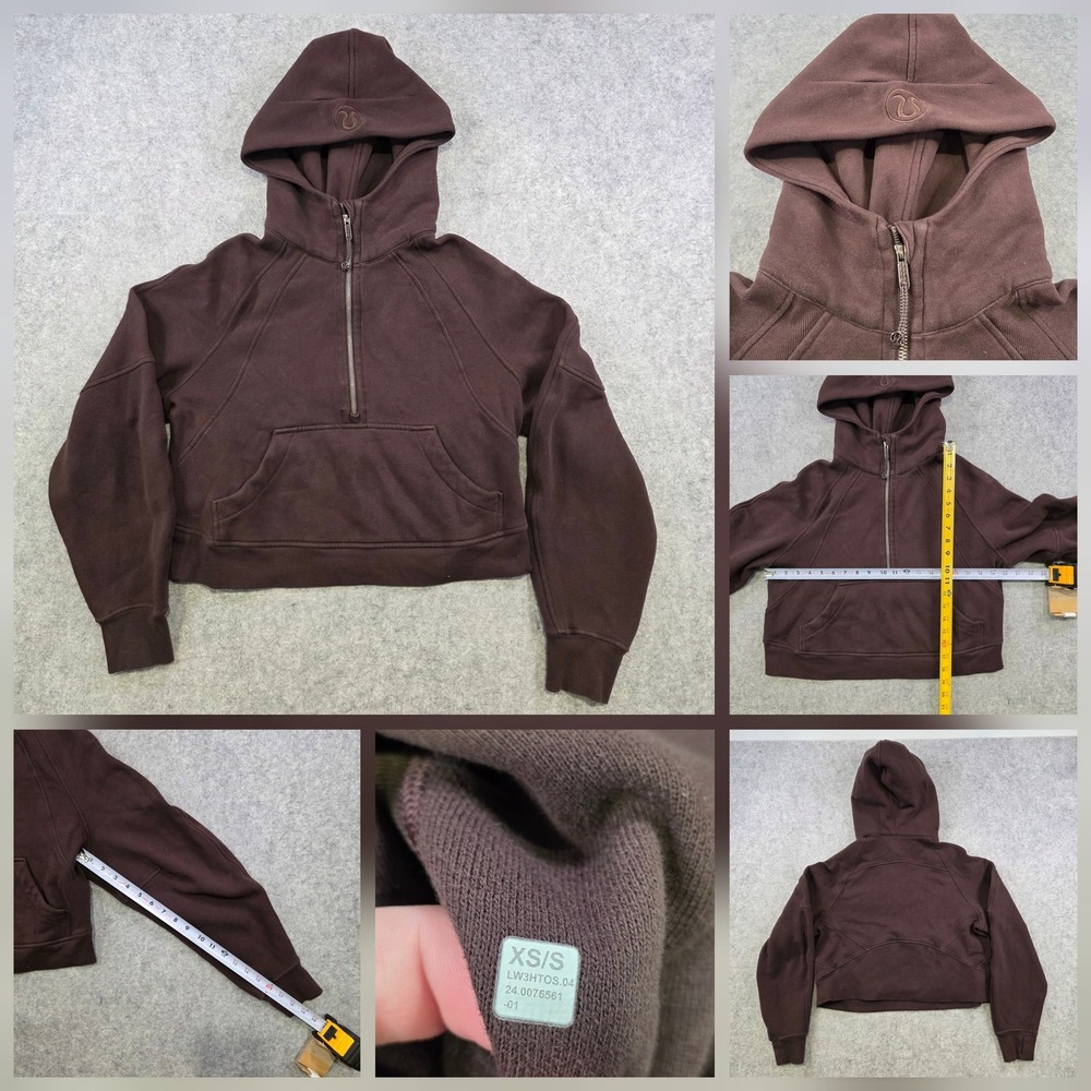 Lululemon‎ Oversized Scuba Hoodie Womens XS/S Brown 1/2 Zip Cropped Sweatshirt